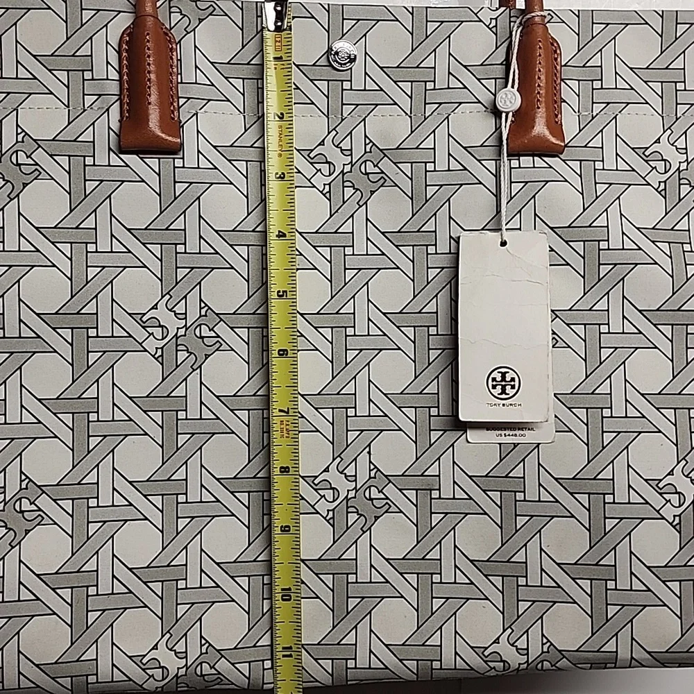 Tory Burch Signature Basketweave Print Cotton Canvas Tote NWT Retail Is $448 WOW - Picture 11 of 13